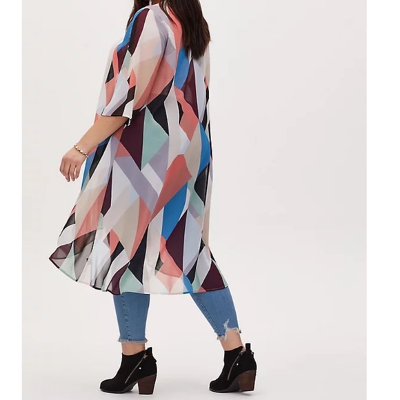 MULTI GEO CHIFFON HI-LO DUSTER KIMONO - Picture 3 of 4